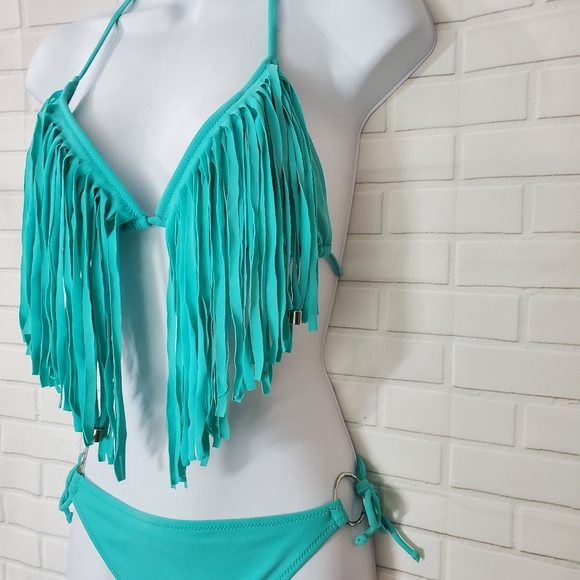 Sheridyn Swim Tuquoise Vlue Green Fringe Western Bikini - Picture 4 of 16